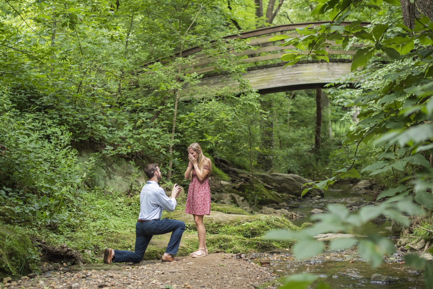 Engagement proposal in creek in Asheville, NC