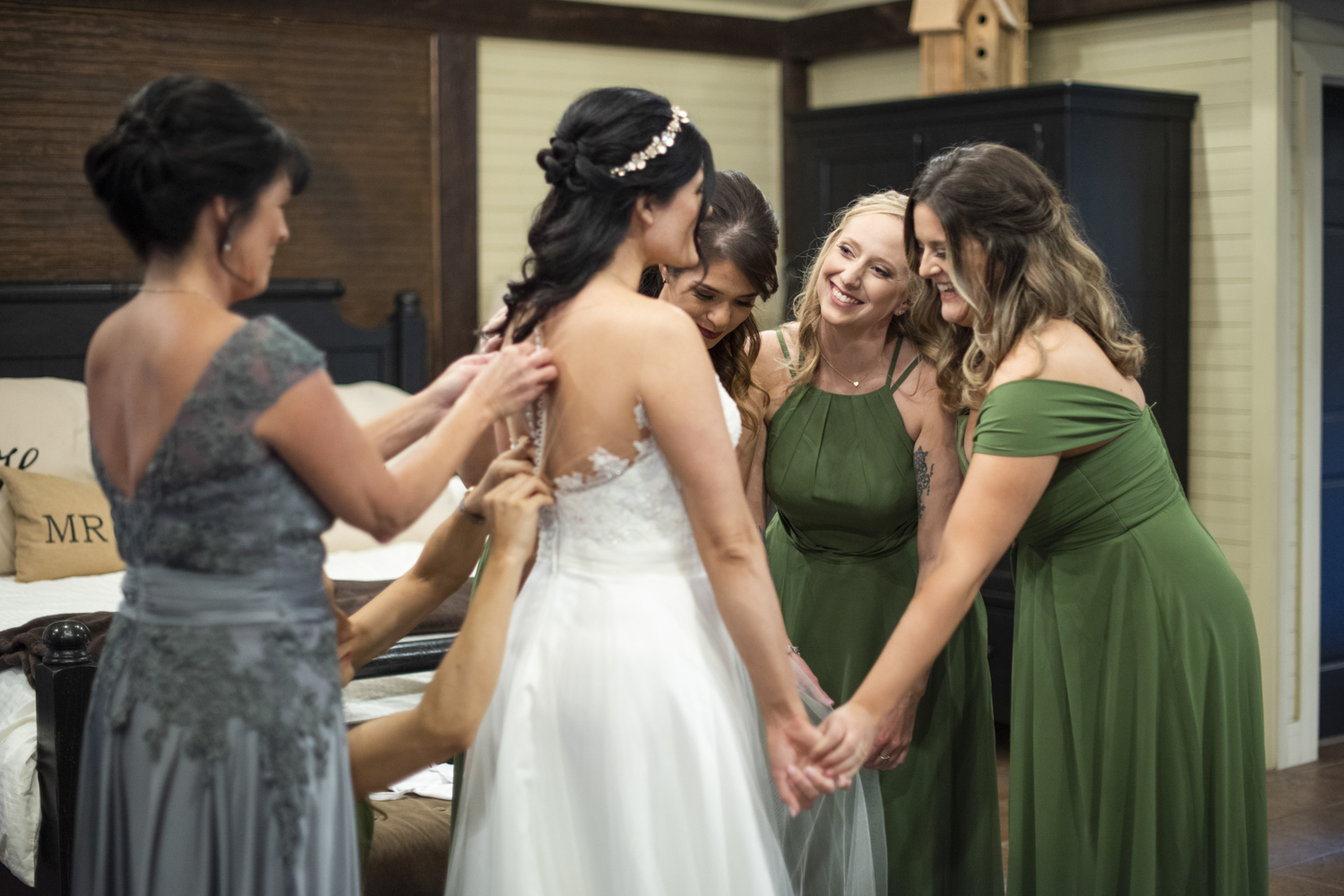 Bride getting ready with bridesmaids