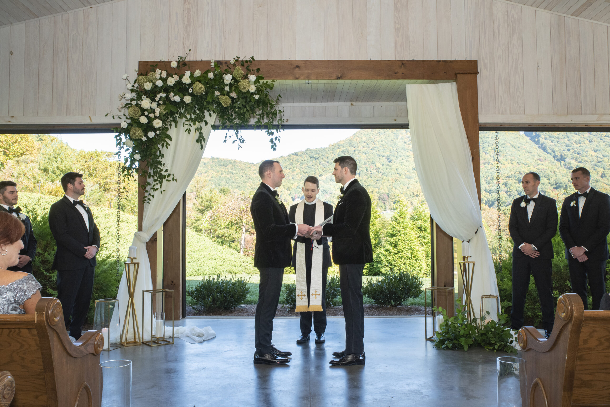 Couple holding hands during wedding ceremony at Chestnut Ridge Wedding Photography in Asheville, NC