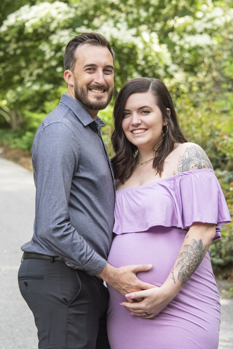 Couples portrait during maternity photos in Asheville in spring