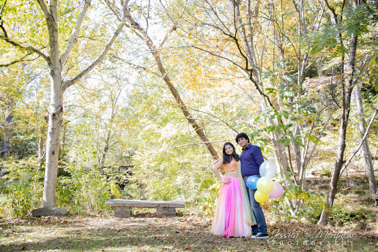 Couple standing with balloons at Engagement Photo Locations in Asheville