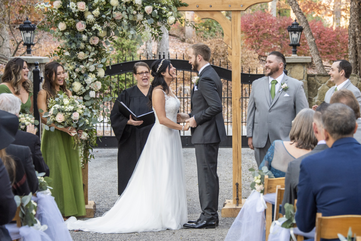 Couple laughing during wedding ceremony