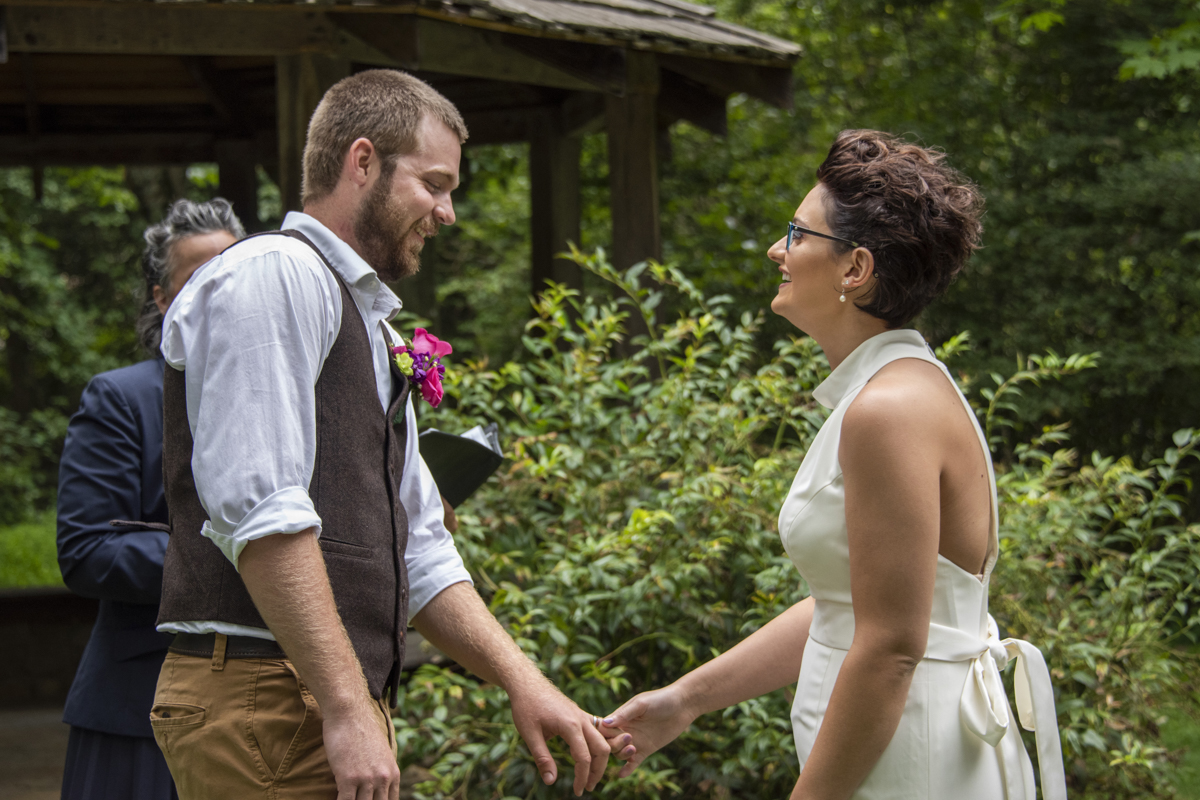 Wedding ceremony at Asheville Botanical Gardens elopement