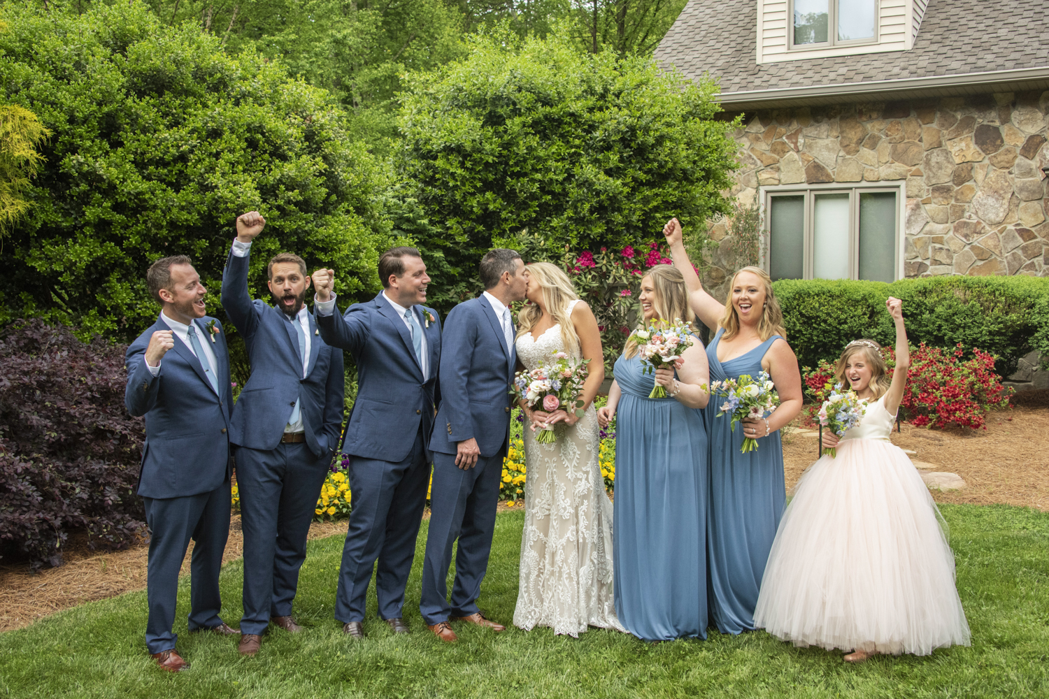 Wedding party cheering