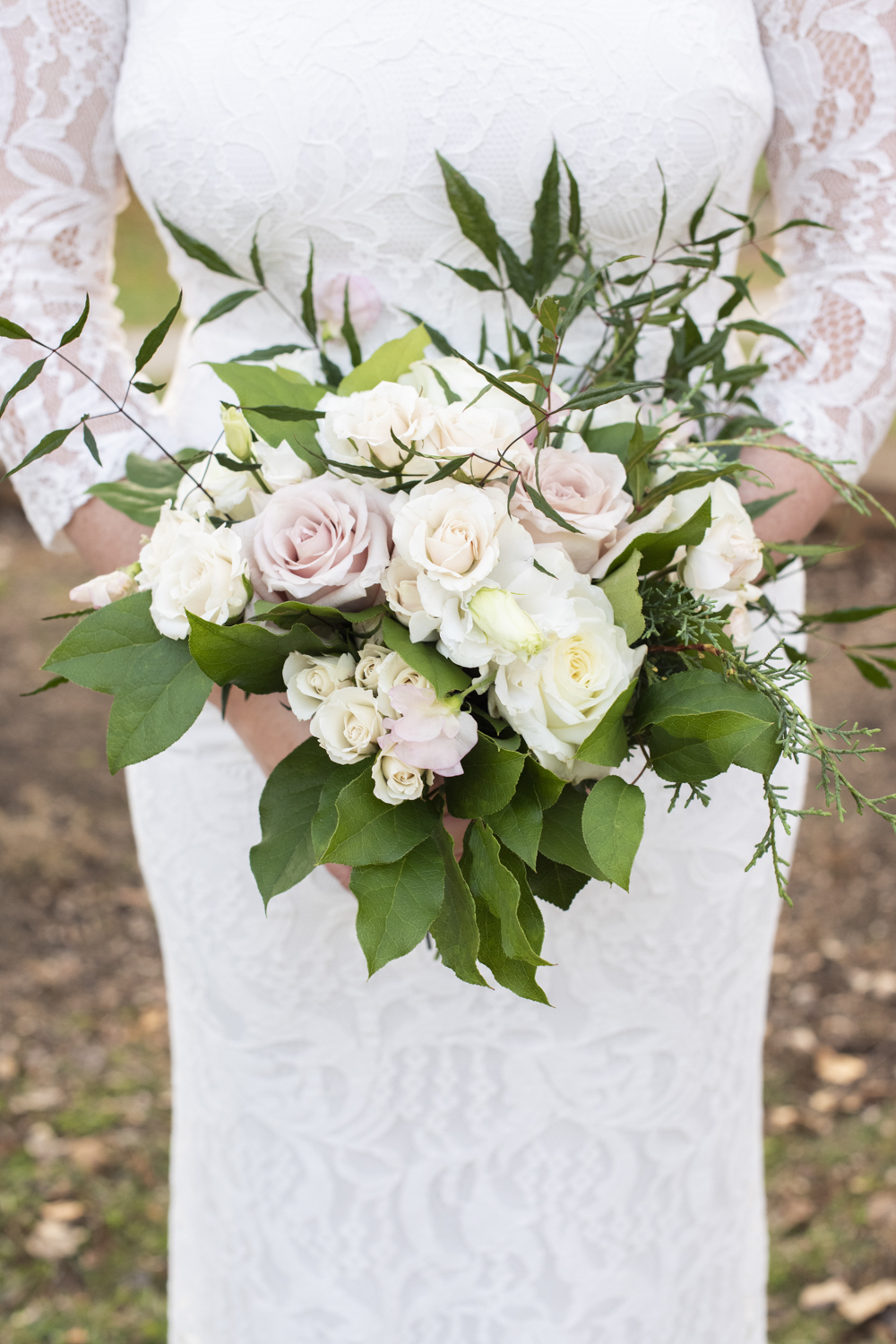 White and light pink rose bridal bouquet