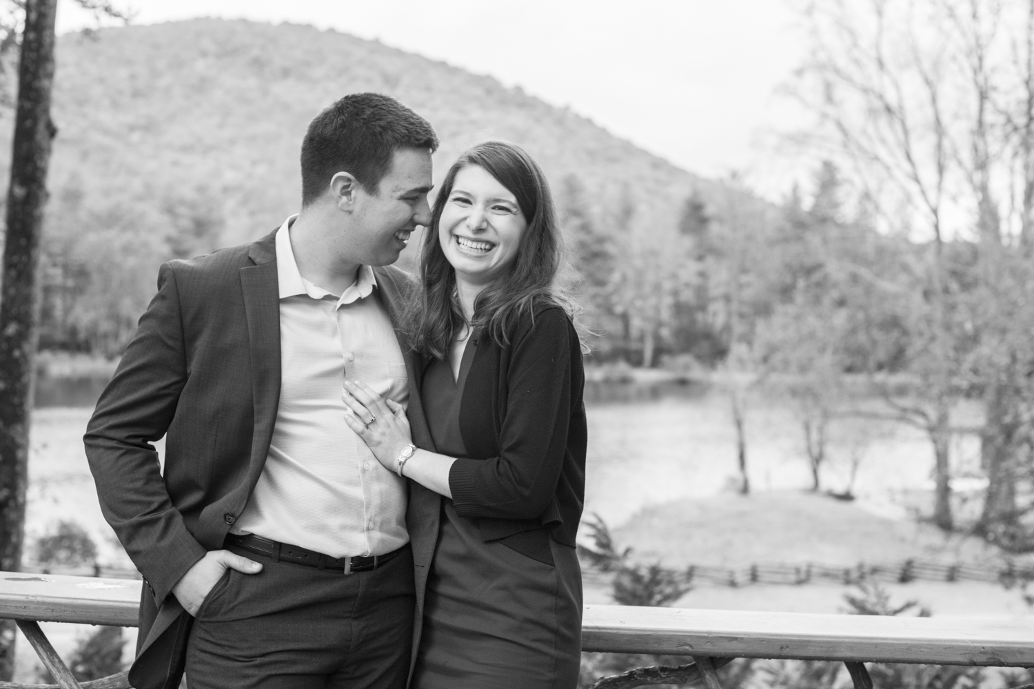 Couple laughing at Engagement Photo Locations in Asheville