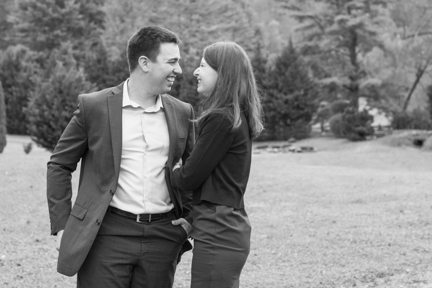 Couple laughing at Engagement Photo Locations in Asheville