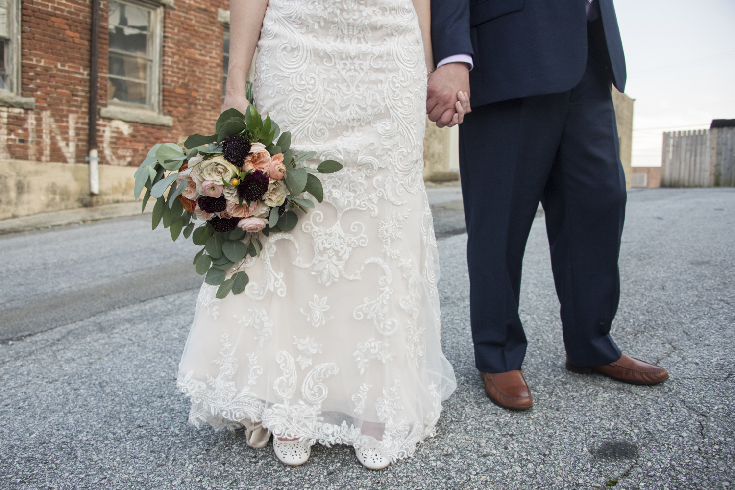 Wedding attire in downtown Hendersonville wedding photos