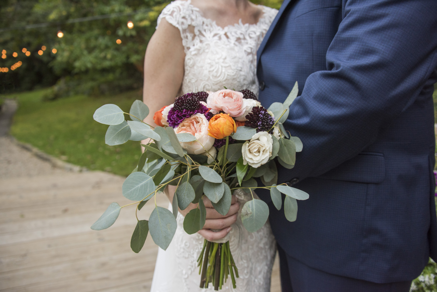 Colorful wedding bouquet with greenery