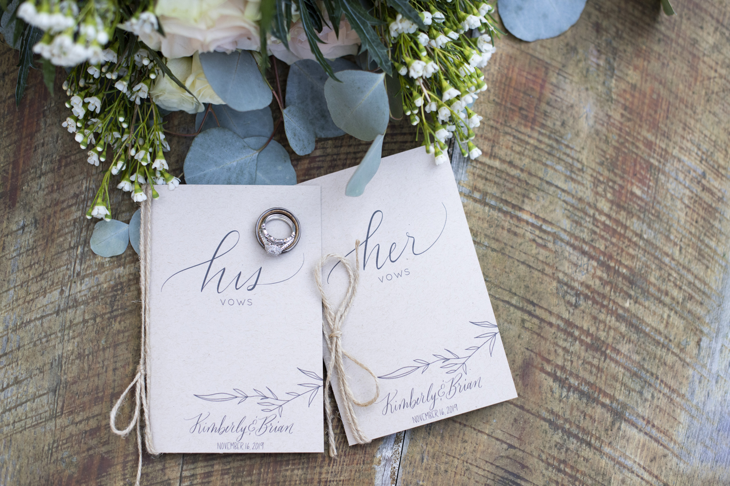 Wedding rings on vow books