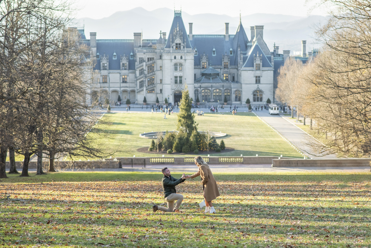 Proposal during Christmas engagement photography at Biltmore Estate