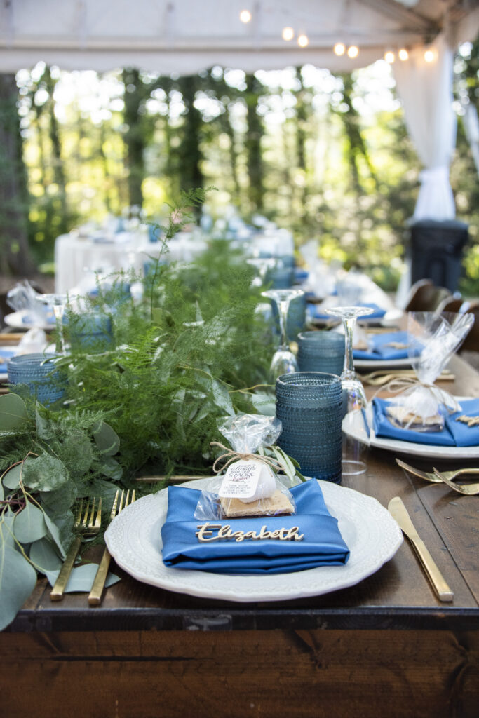 Blue and gold place setting in Asheville, NC