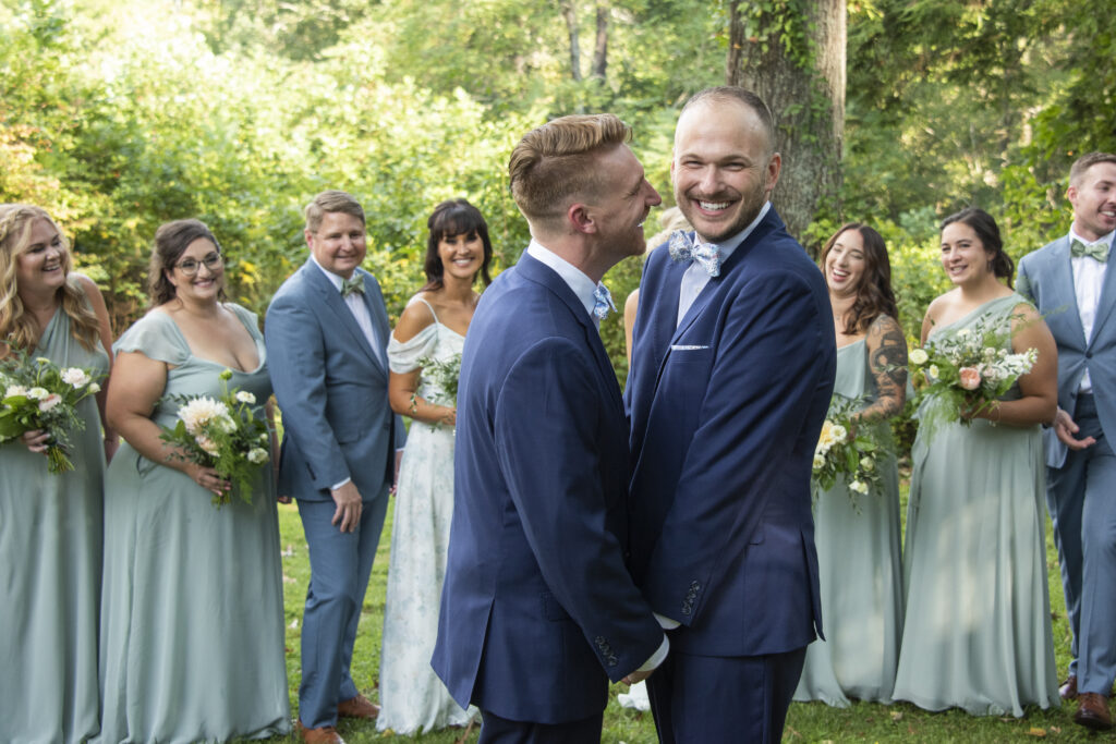 Couple laughing at Asheville, NC wedding