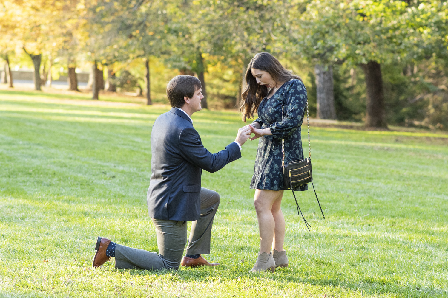 Woman shocked at Biltmore Estate fall engagement photography