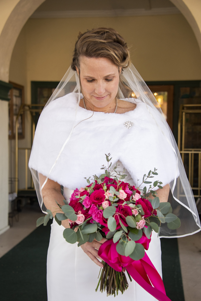 Bridal portrait during winter at The 1927 Lake Lure Inn Wedding Photography