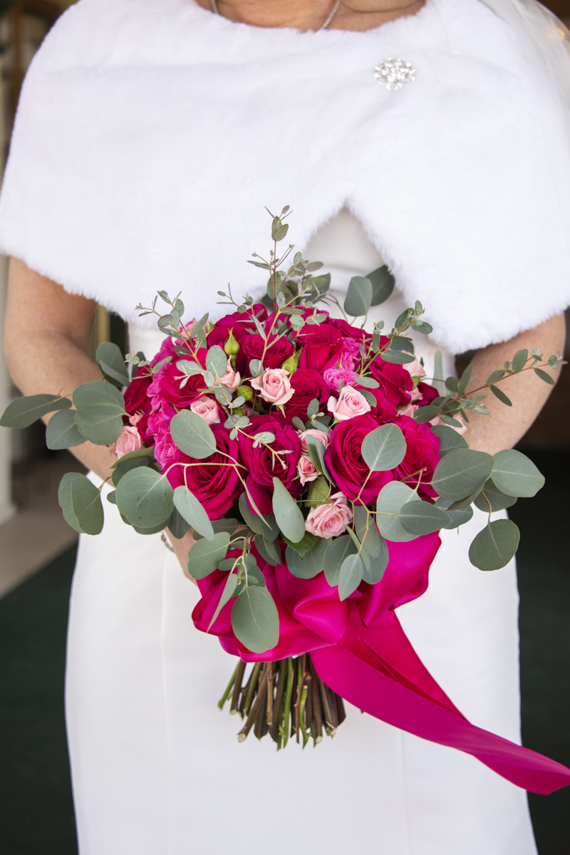 Pink winter wedding bouquet near Asheville