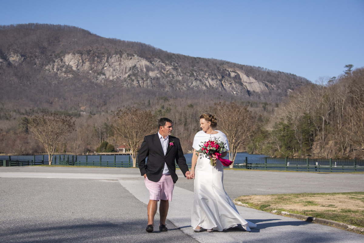 Couple walking together with mountain views at The 1927 Lake Lure Inn Wedding Photography