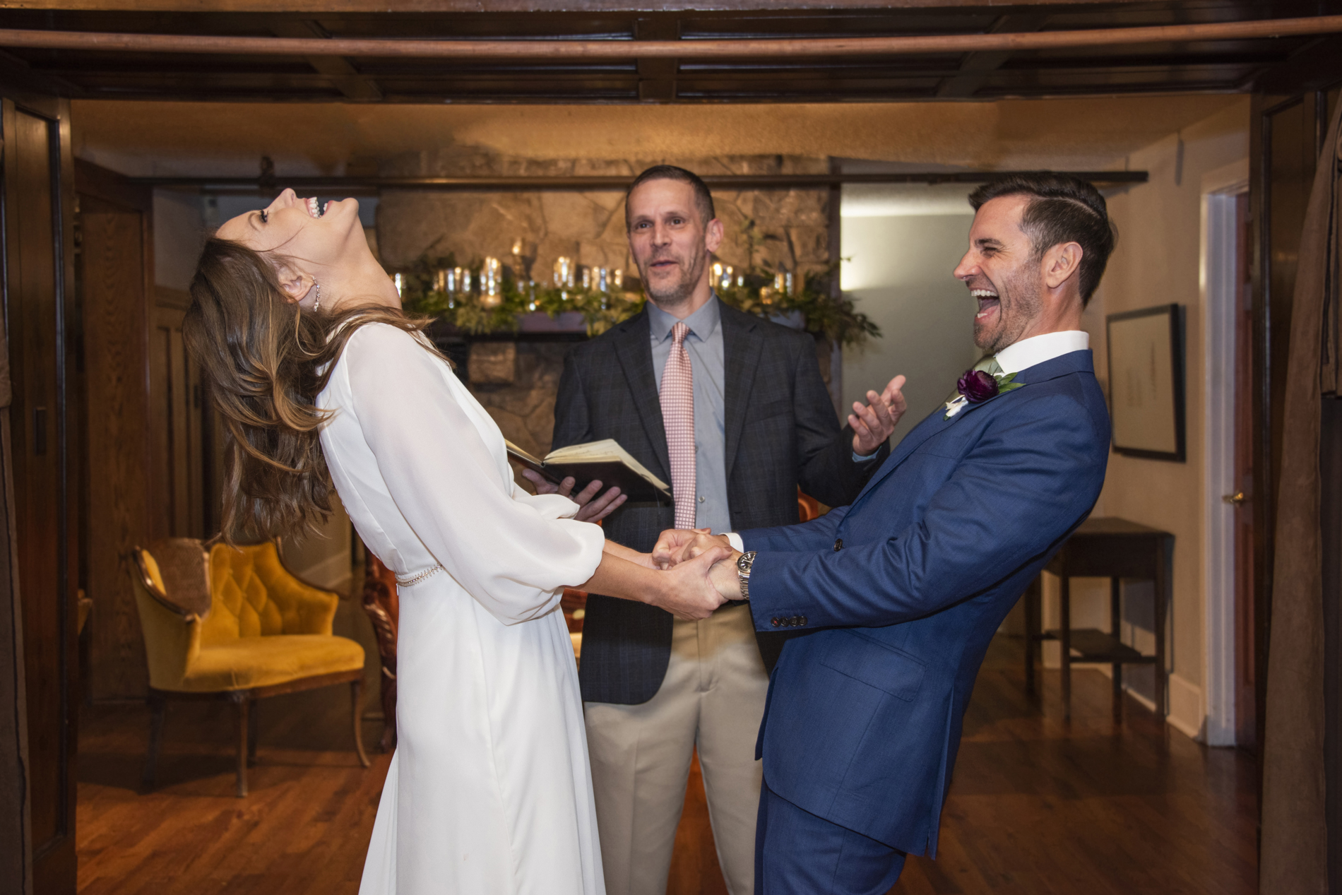 Couple laughing at wedding ceremony