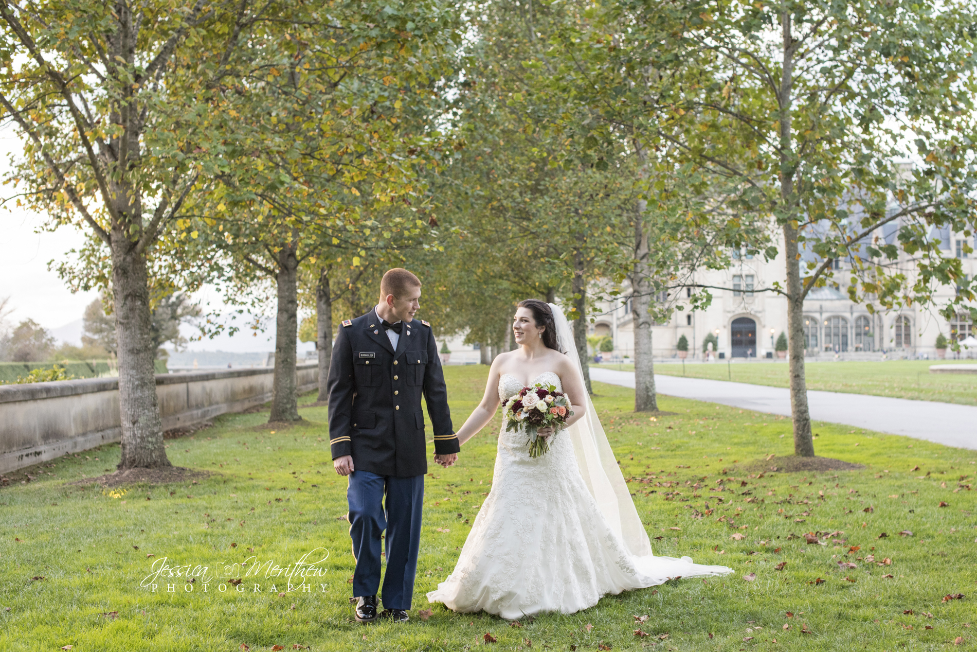 Couple walking at Biltmore Estate wedding photography