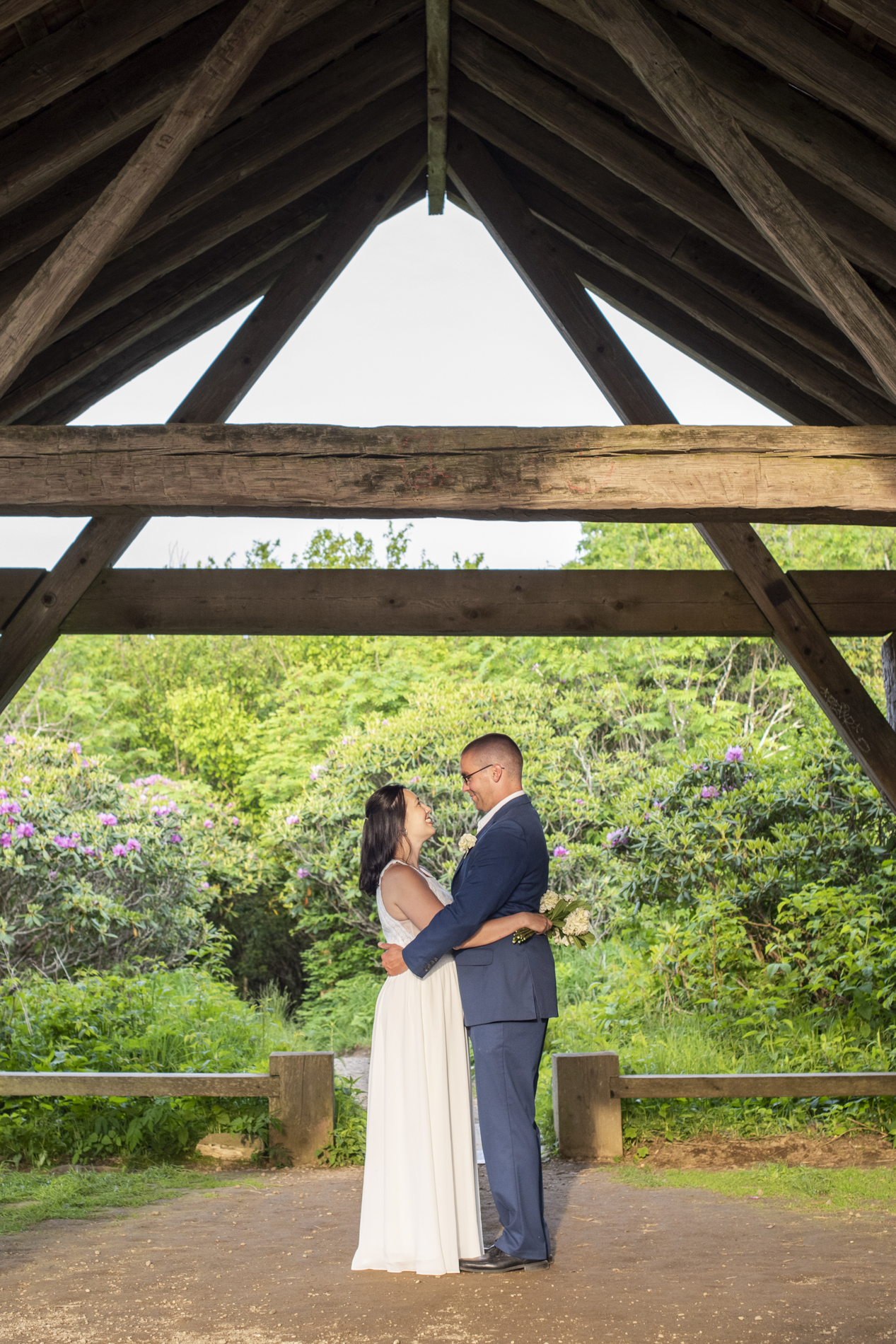 Couple's portrait at Craggy Gardens shelter