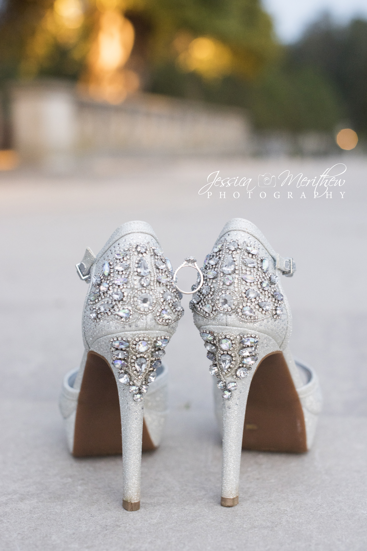 Biltmore Estate wedding photography of silver wedding shoes with gems