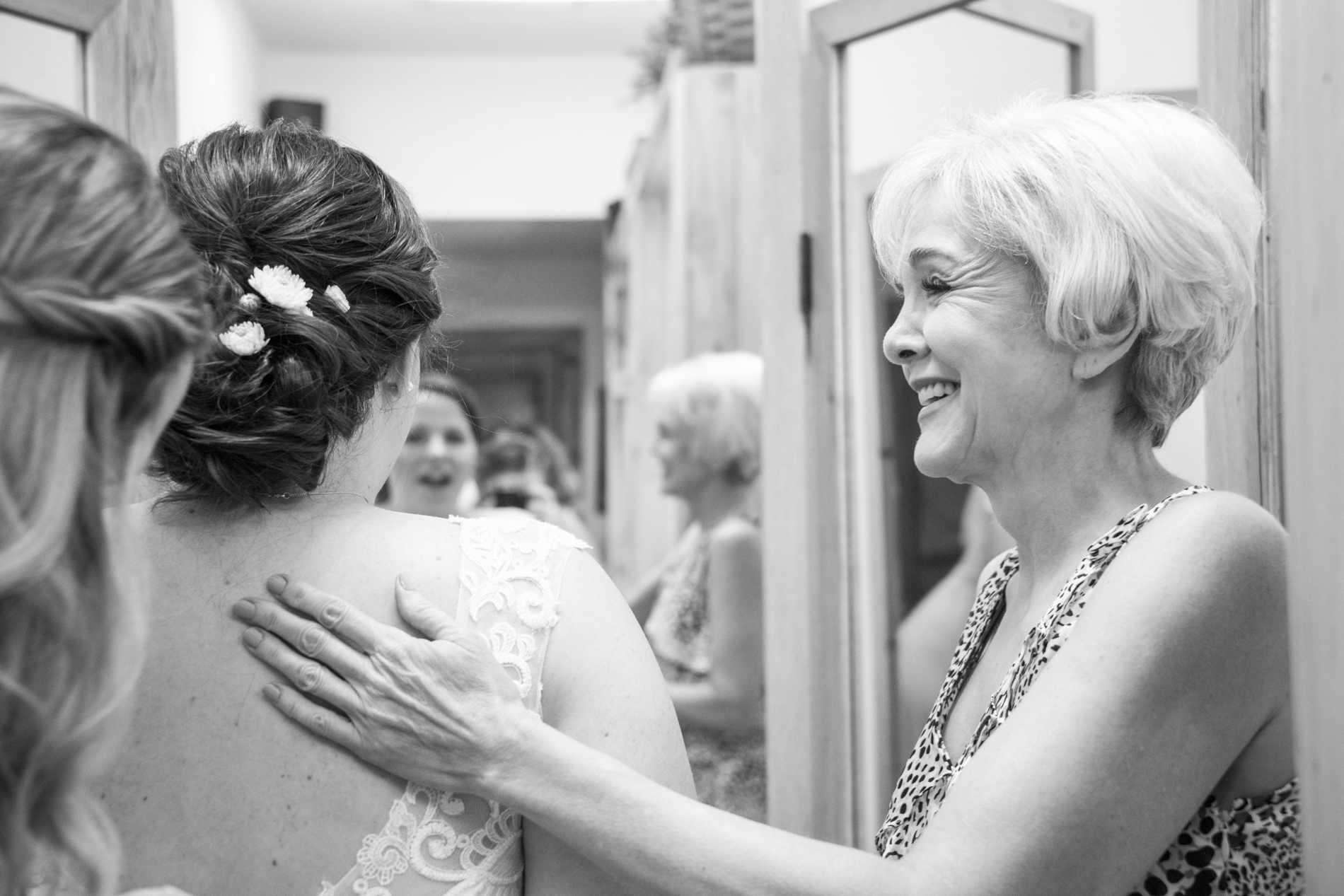 Bride getting ready with mother