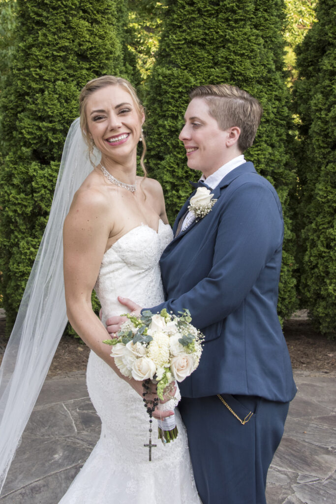 Couple smiling wedding photo