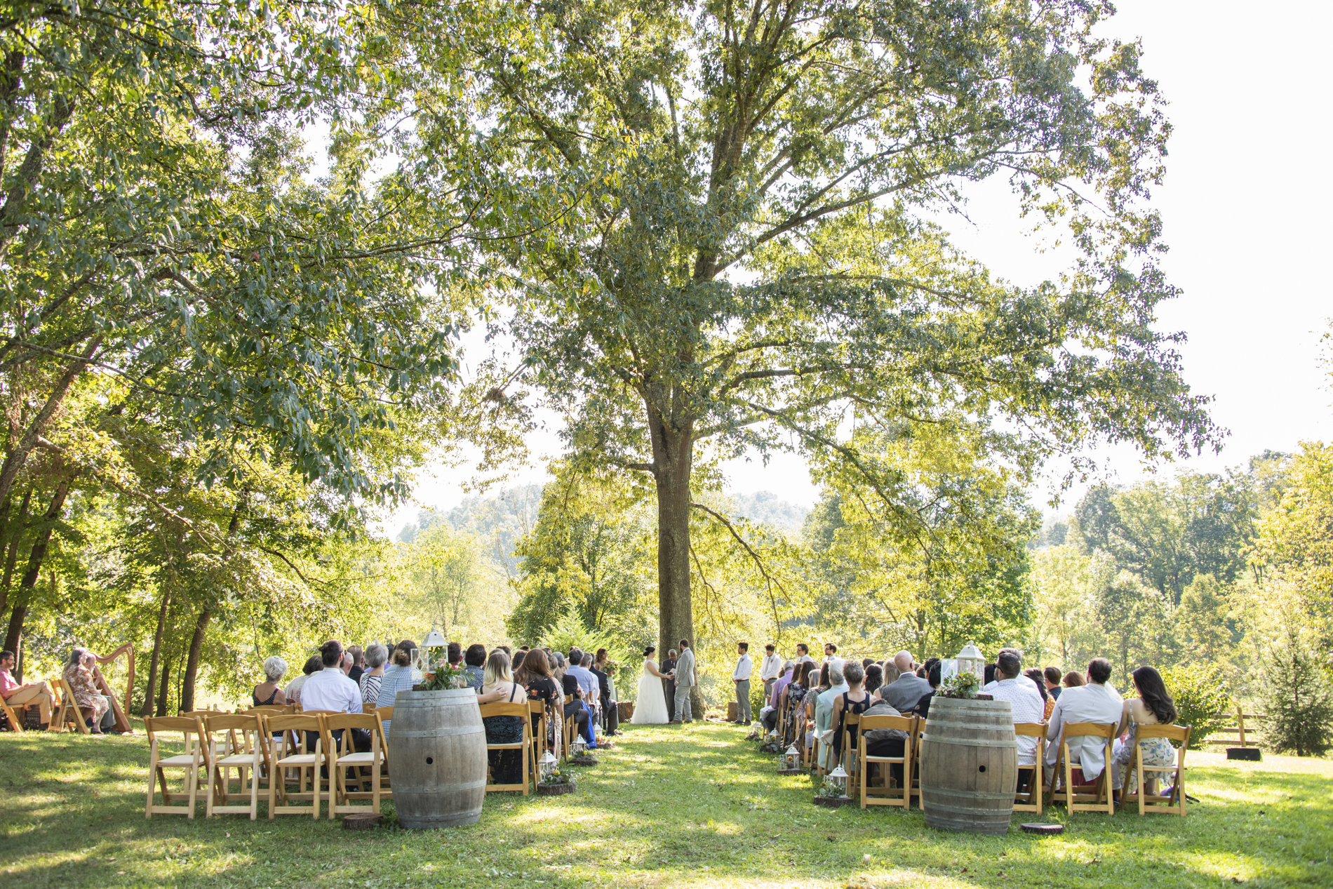 Yesterday Spaces Asheville wedding ceremony under oak tree