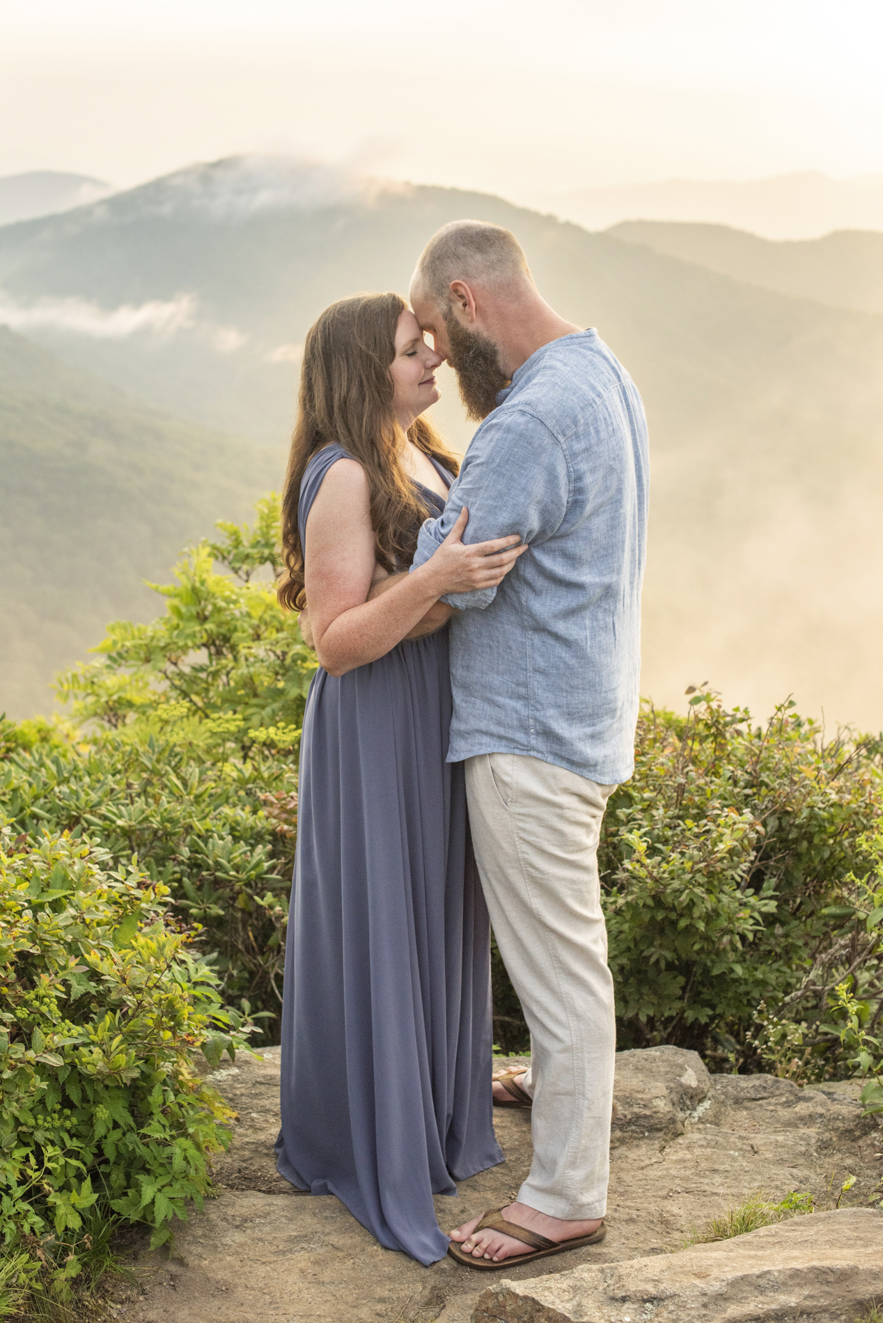 Craggy Gardens Engagement Photos with mountain views