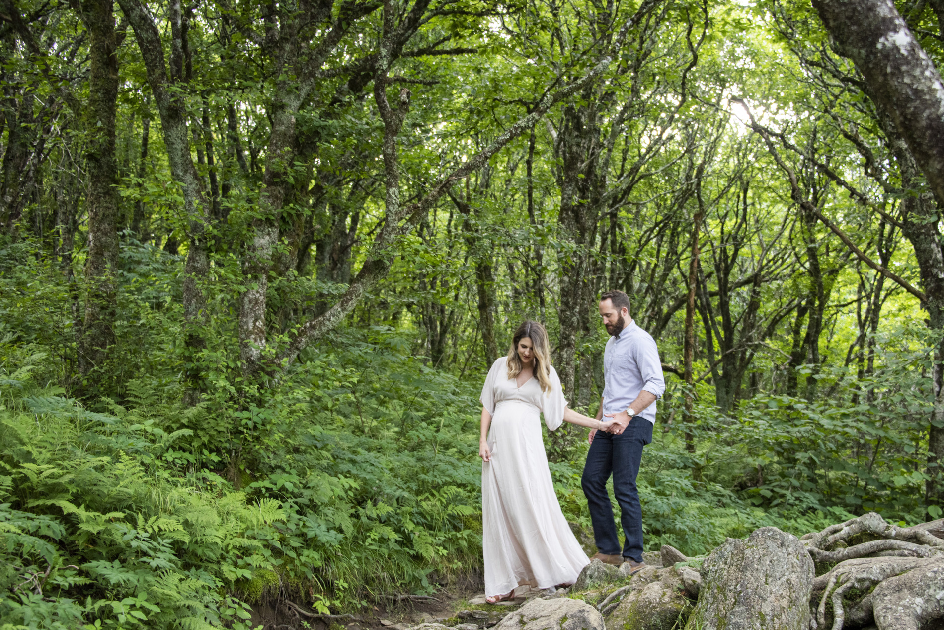 Couple walking on trail in Asheville