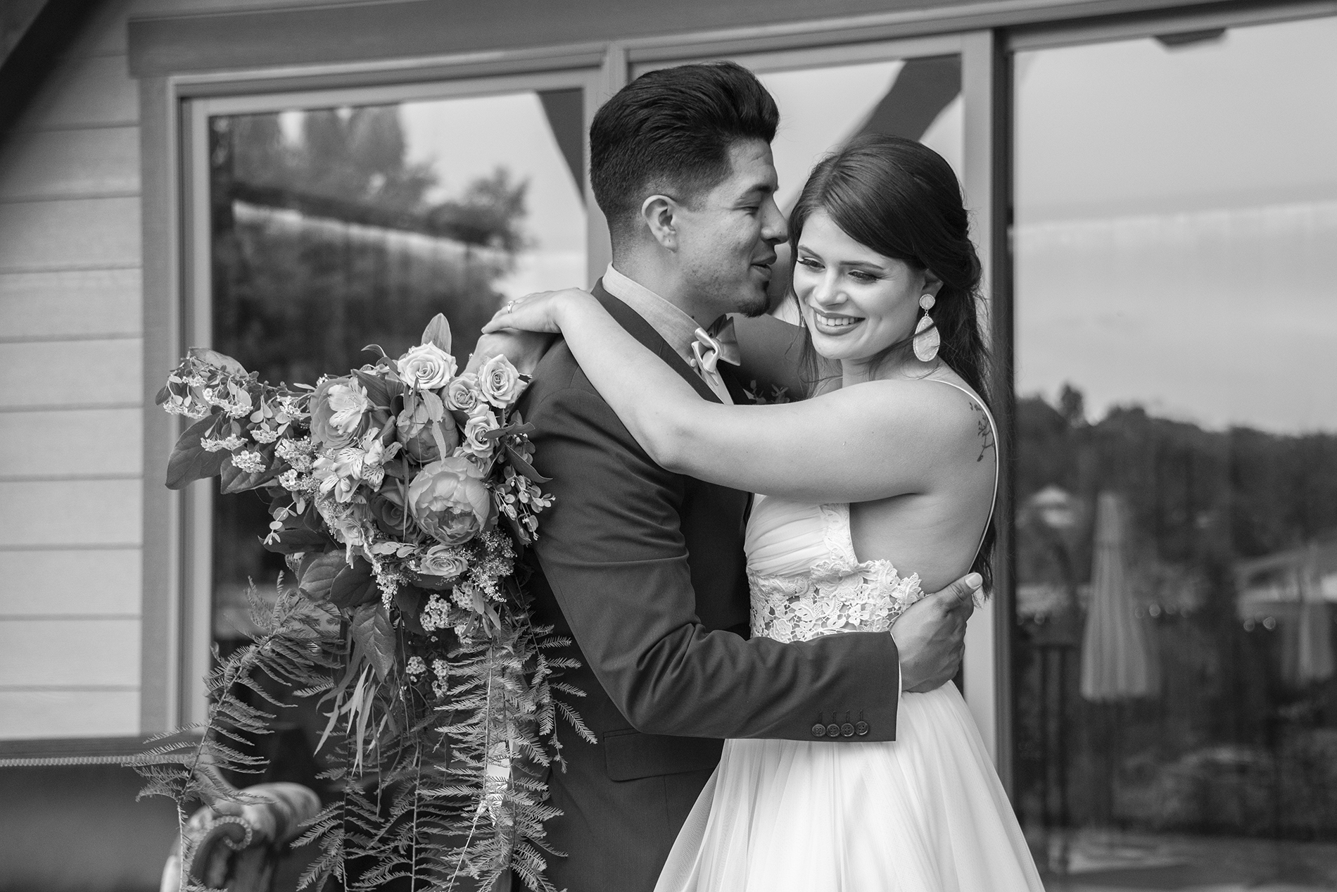 Haiku wedding portrait of couple laughing