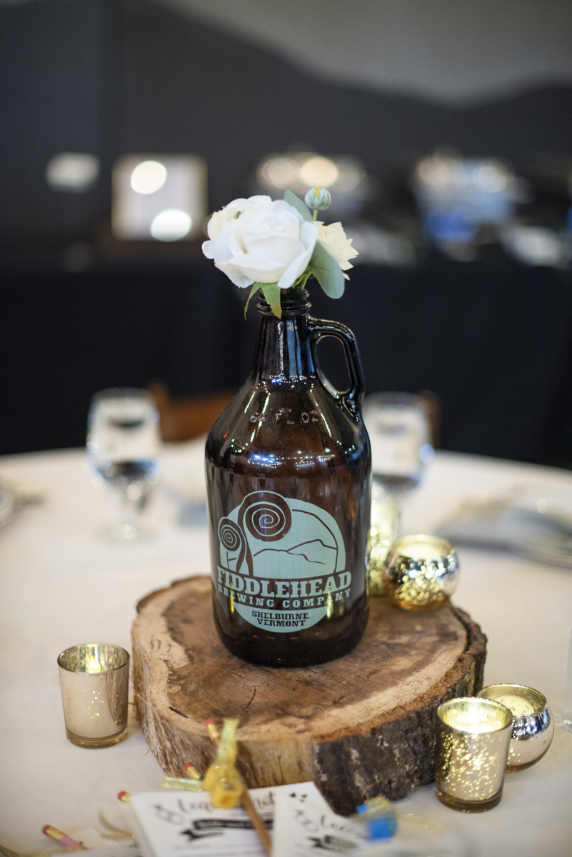 Wedding table centerpiece at Highland Brewing Wedding