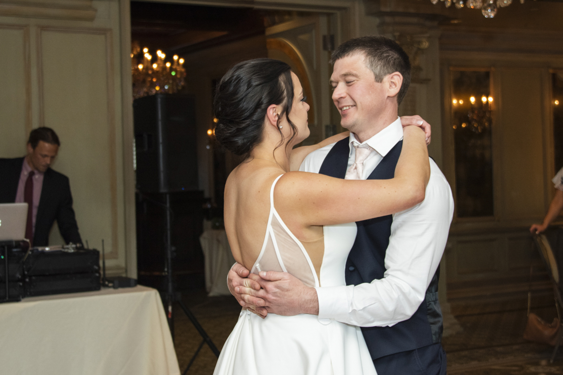 Couple dancing for first time at Grand Bohemian Asheville Wedding