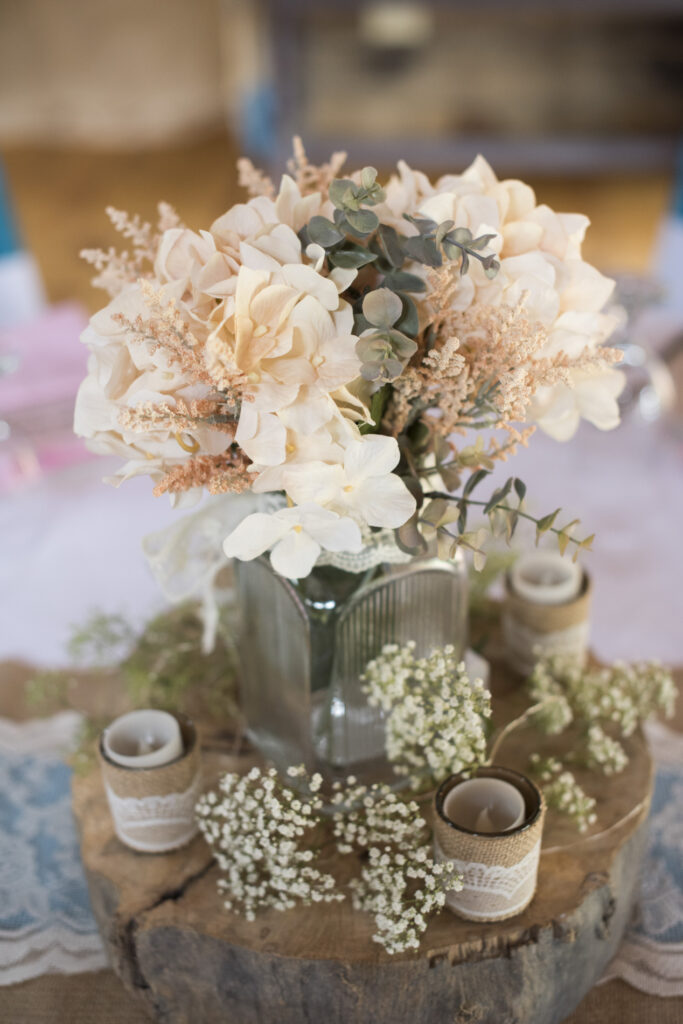 Rustic wedding table centerpiece