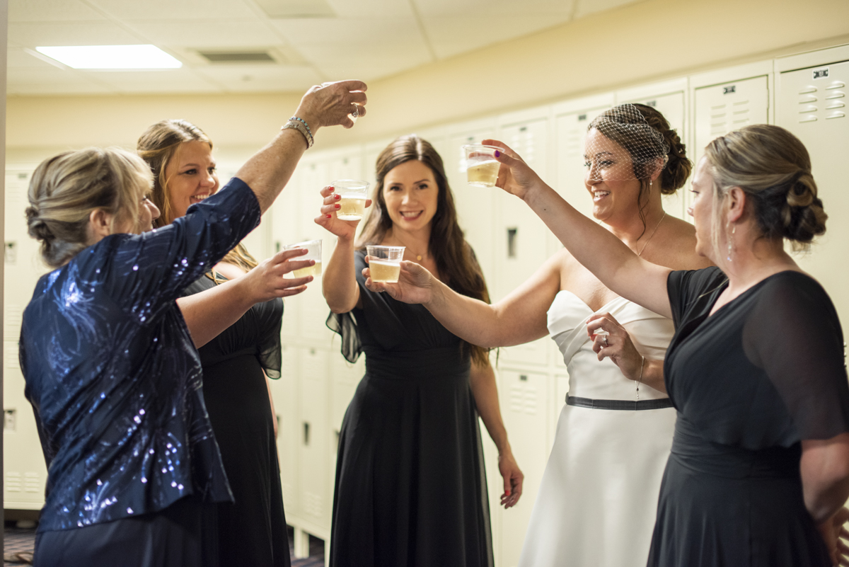 Bride and bridesmaid cheers