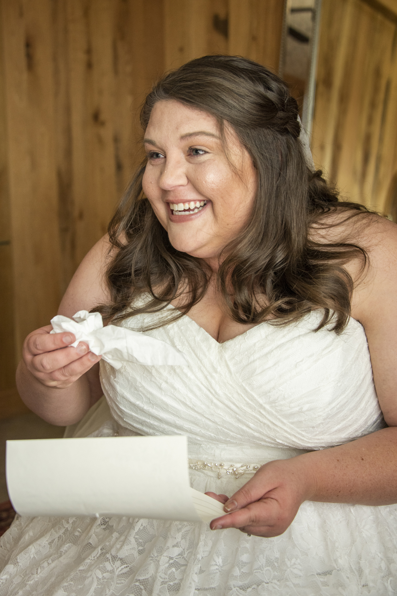 Bride reading letter