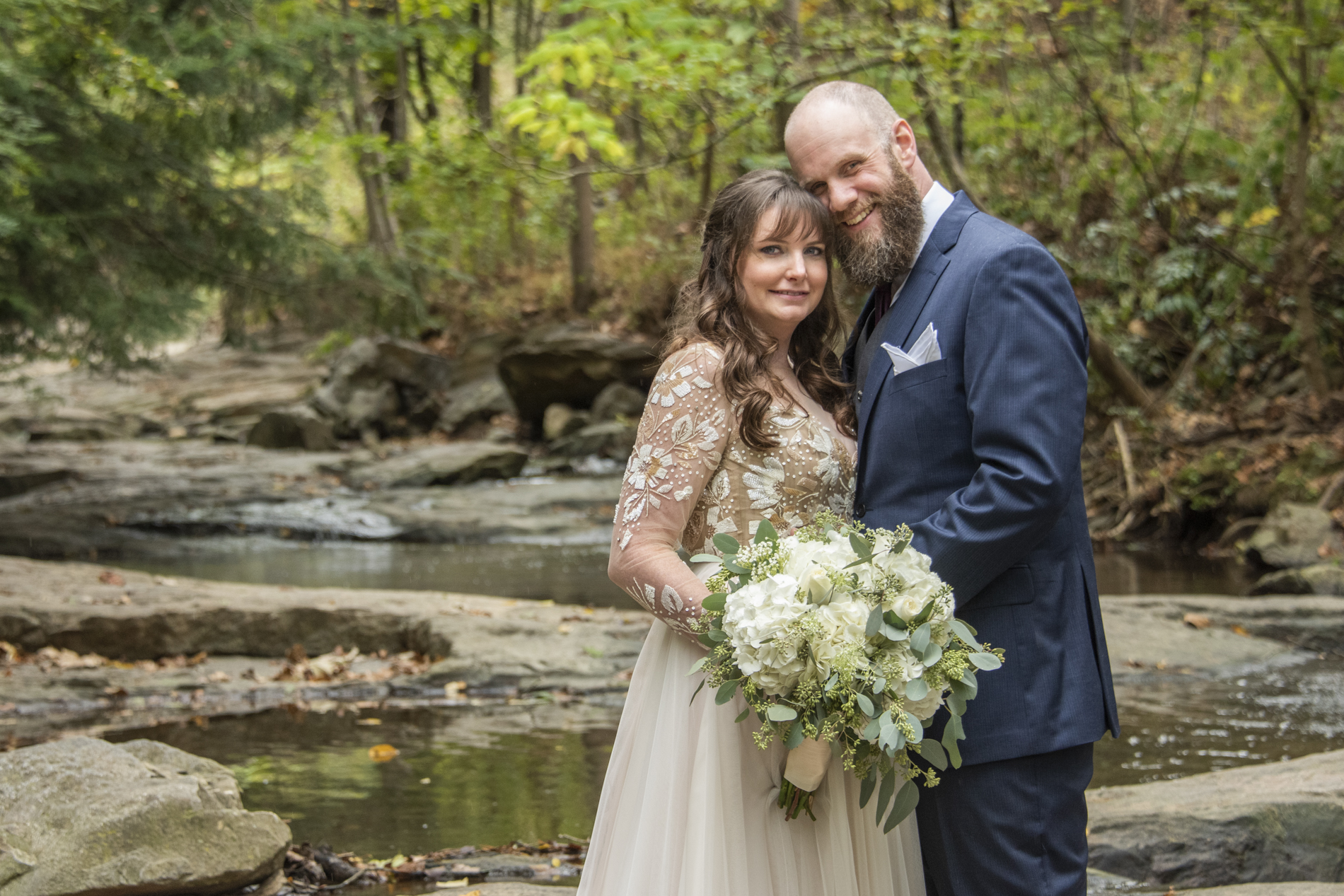 Couple's portrait at Asheville botanical gardens wedding