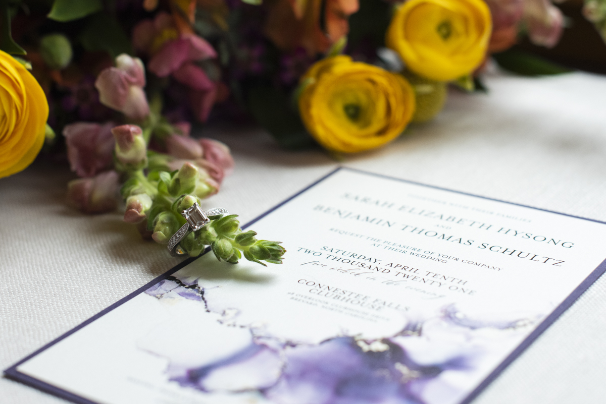 Engagement ring on flowers