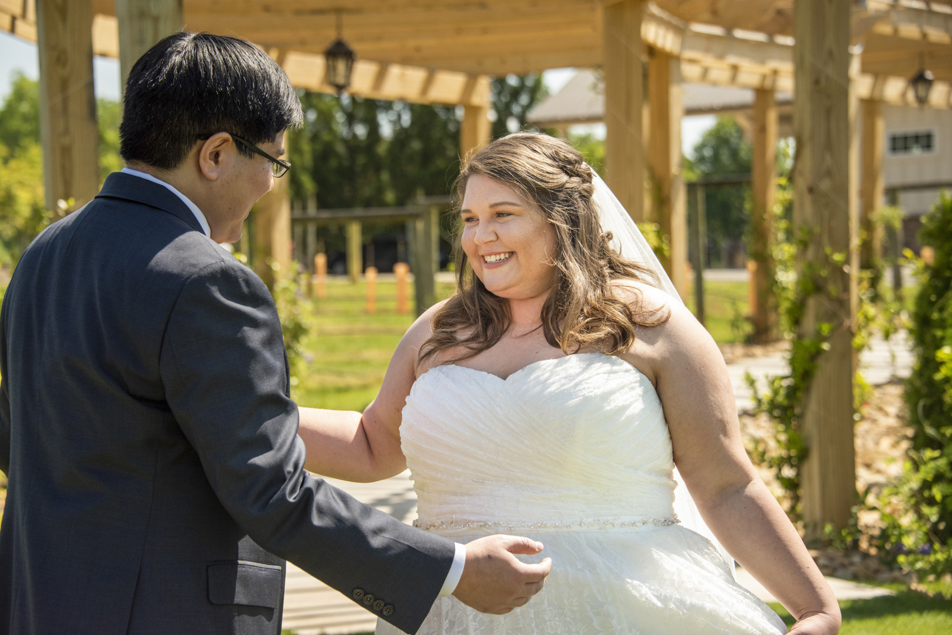 First look with couple smiling