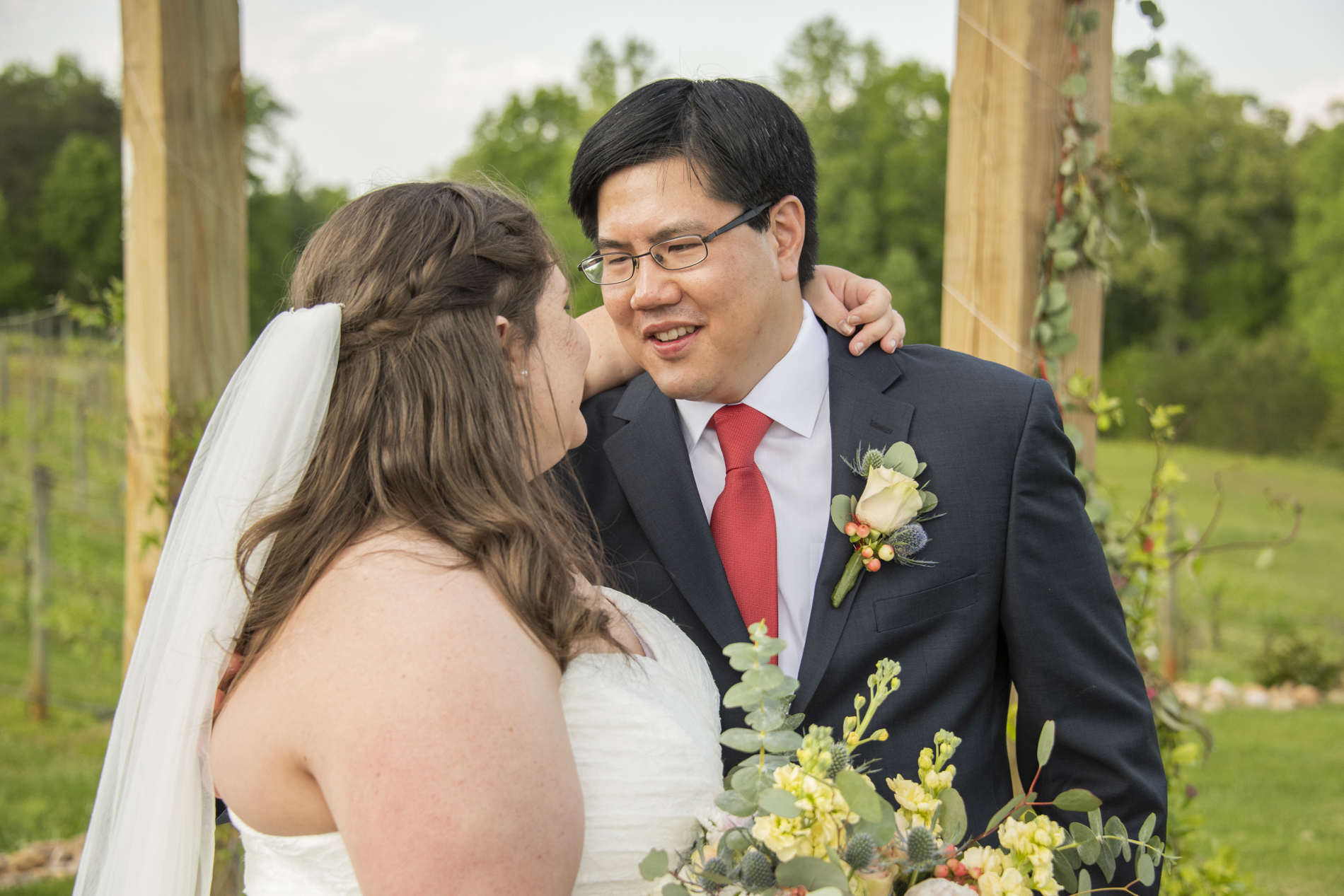 Couple smiling at Spinning Leaf Wedding