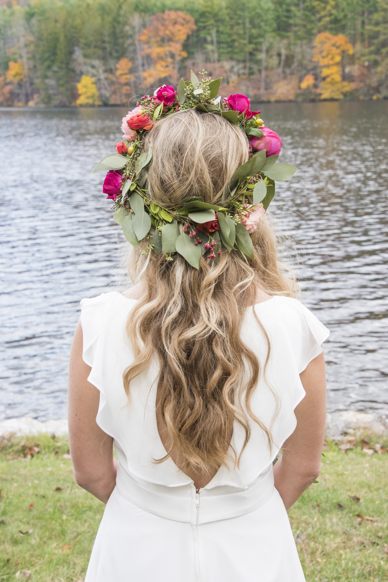 Bride wearing flower crown