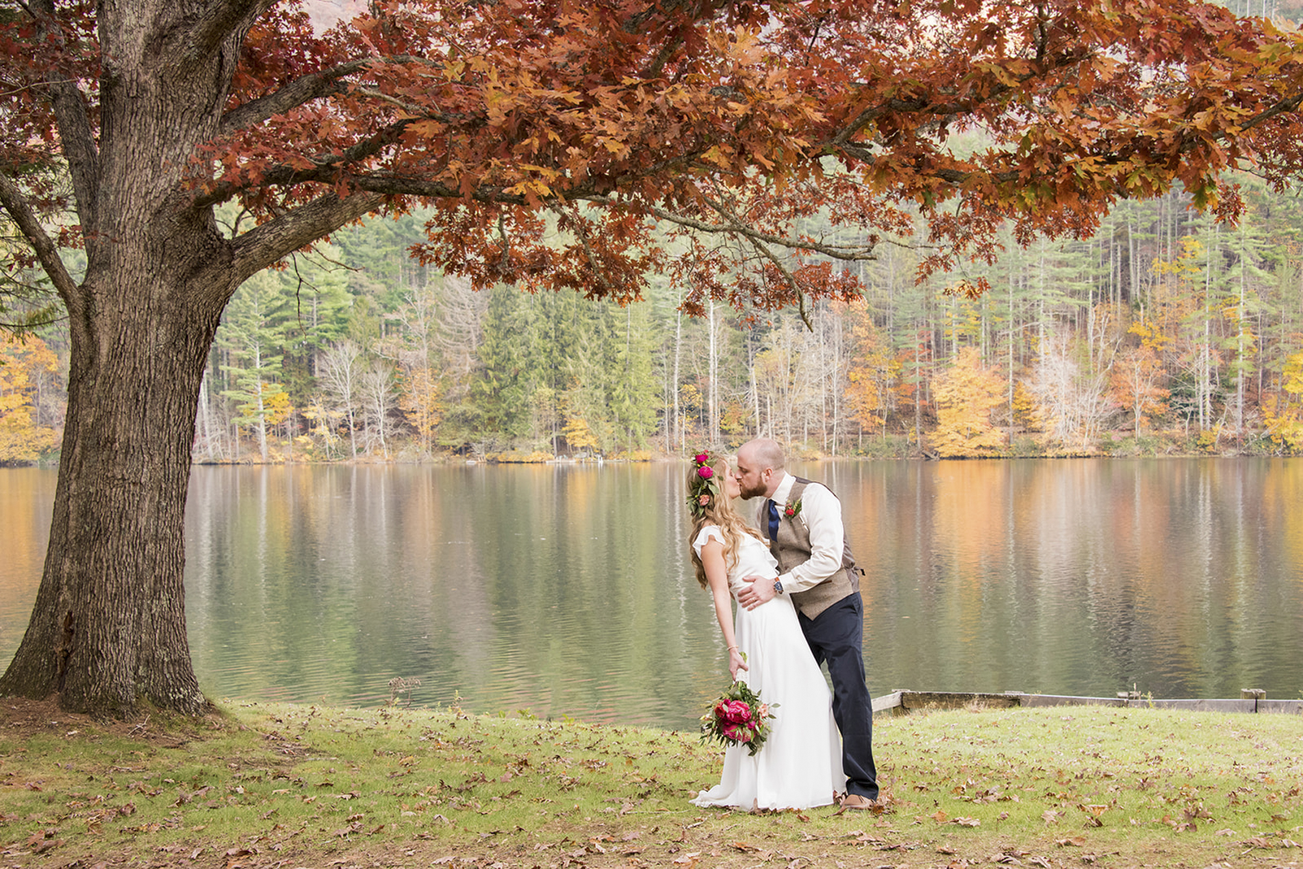 Couple by lake at Lake Logan Wedding