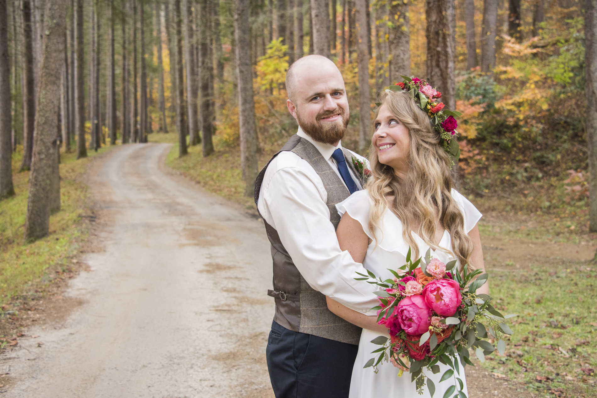 Couple smiling at Lake Logan Wedding