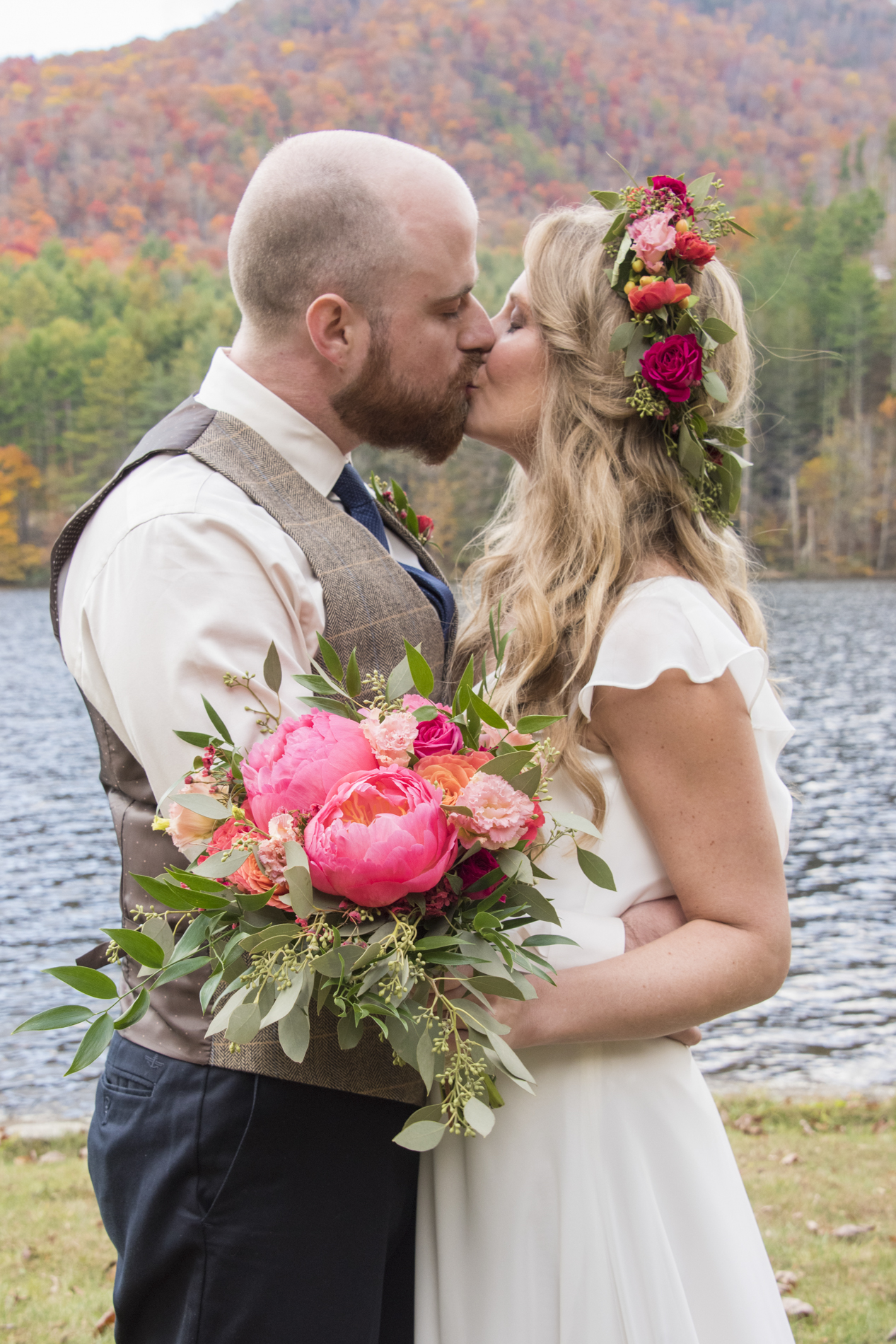 Couple by lake at Lake Logan Wedding