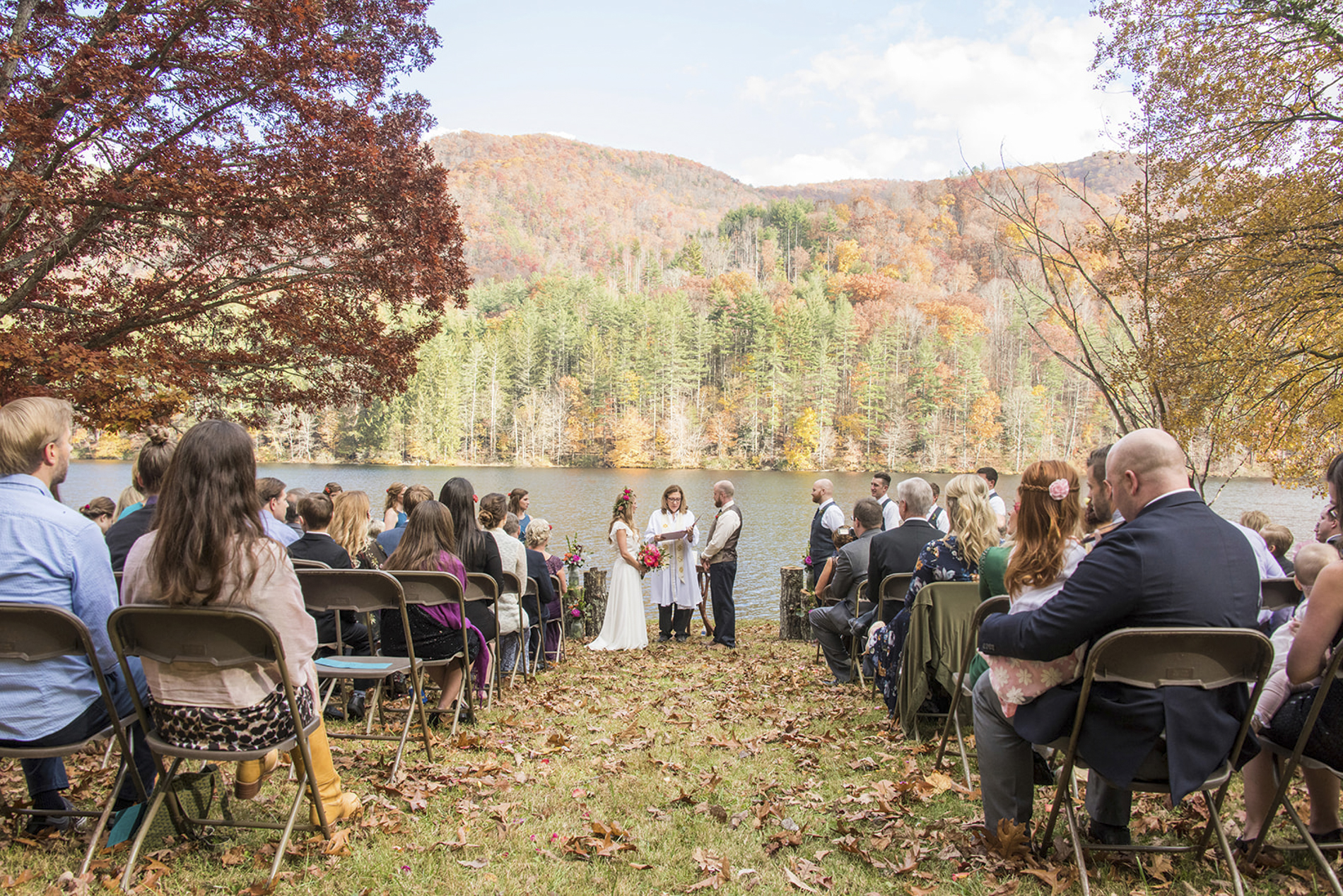 Wedding ceremony by lake