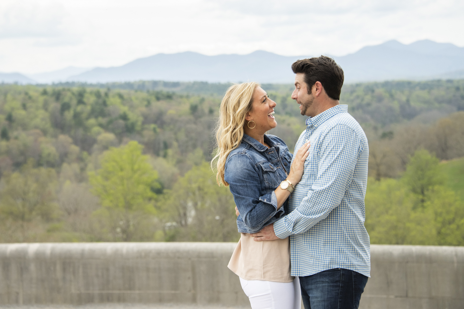 Couple laughing during Biltmore Engagement Photos