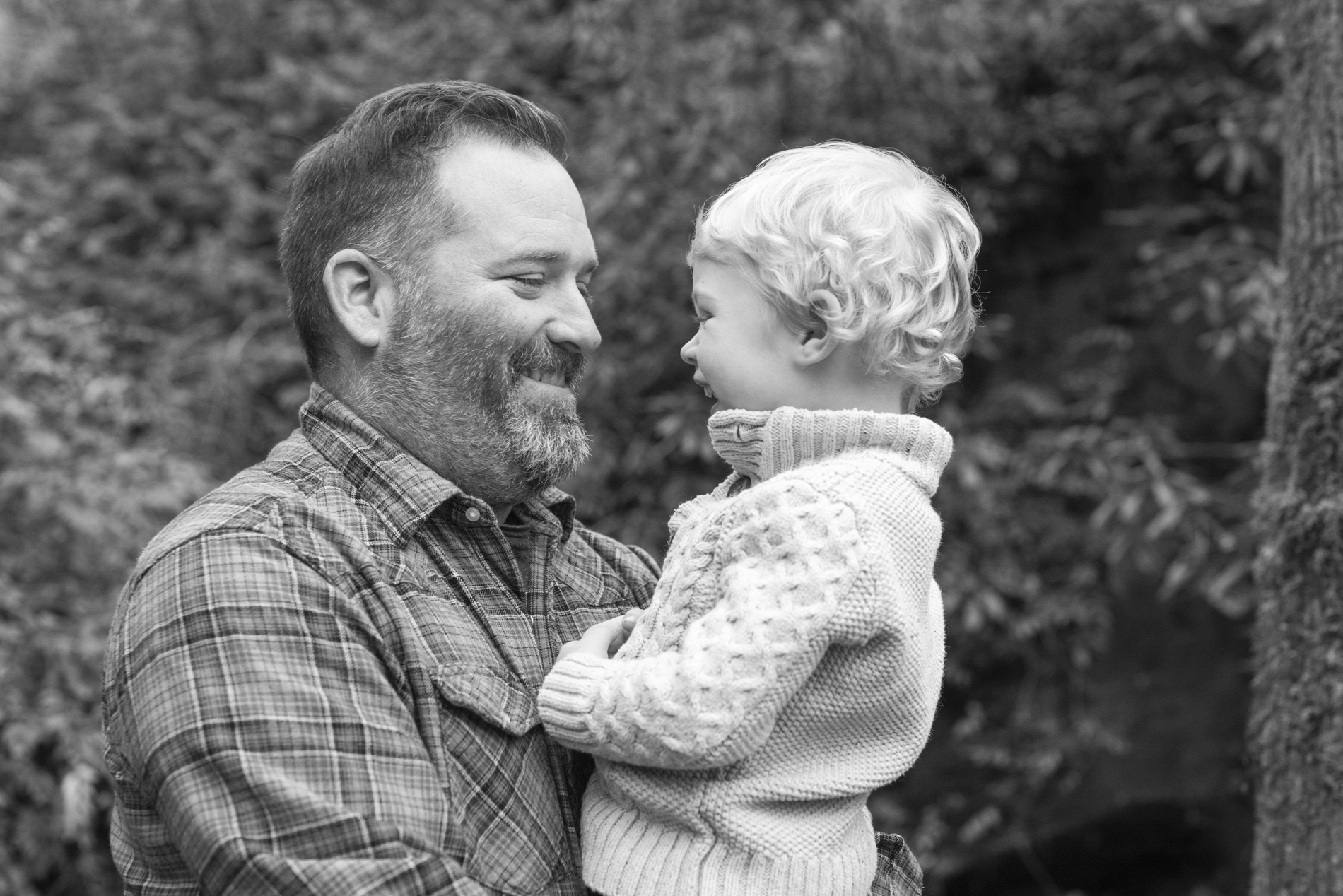 Dad and son laughing