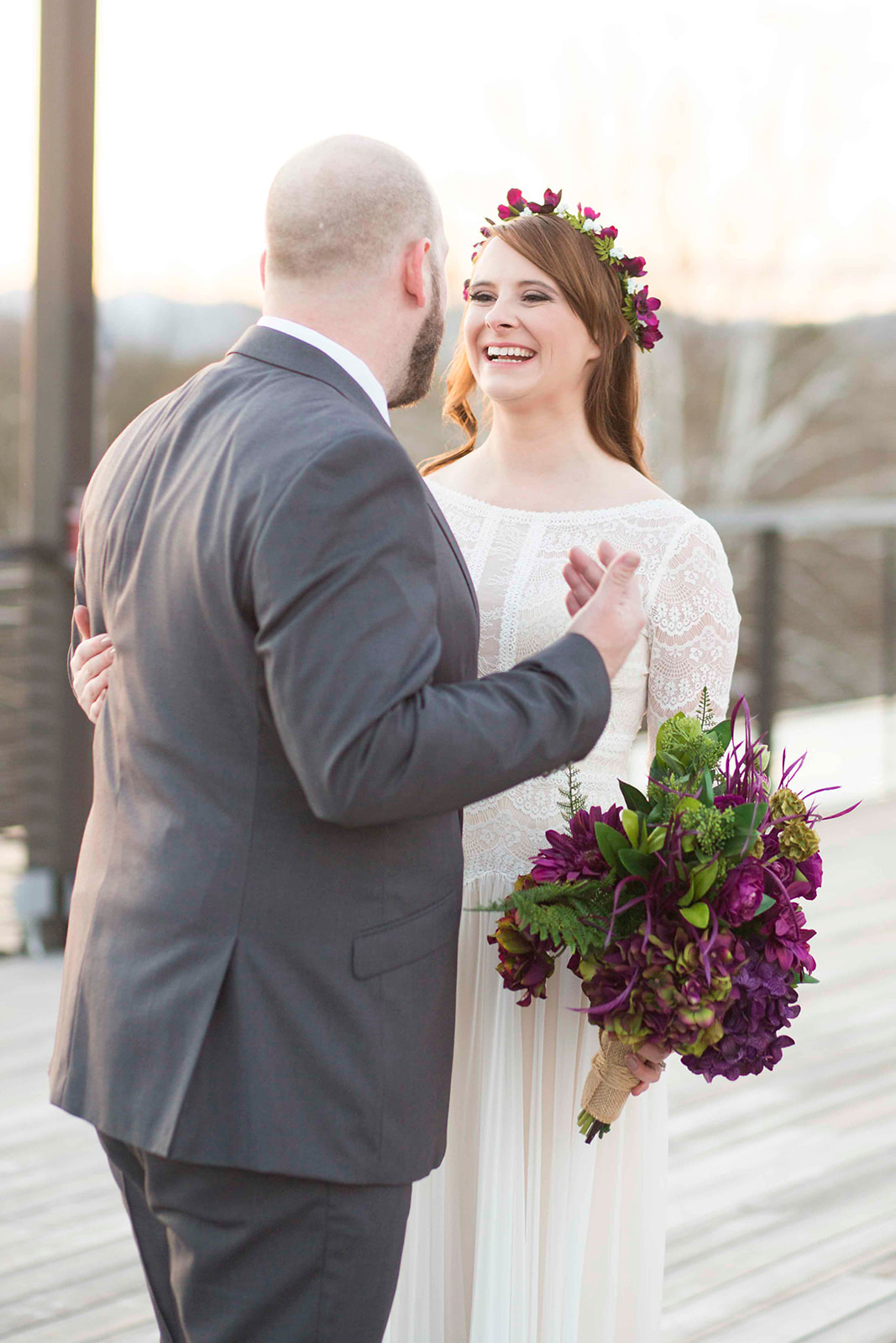 Couple laughing at Highland Brewery Wedding