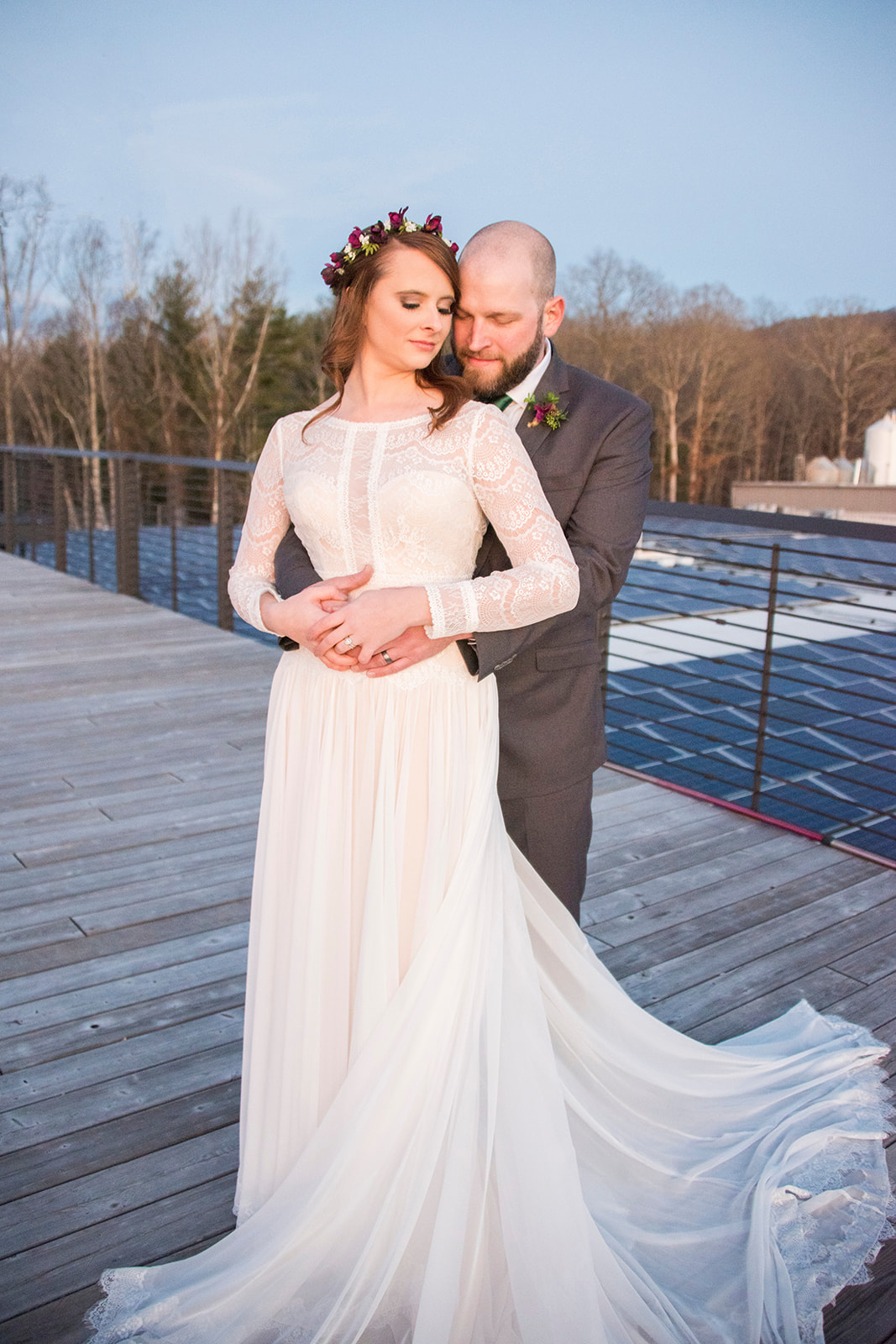 Couple holding each other at Highland Brewery Wedding