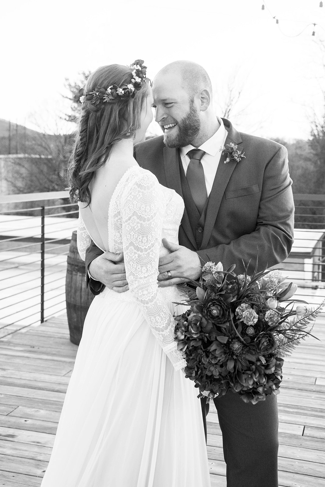 Couple laughing at Highland Brewery Wedding